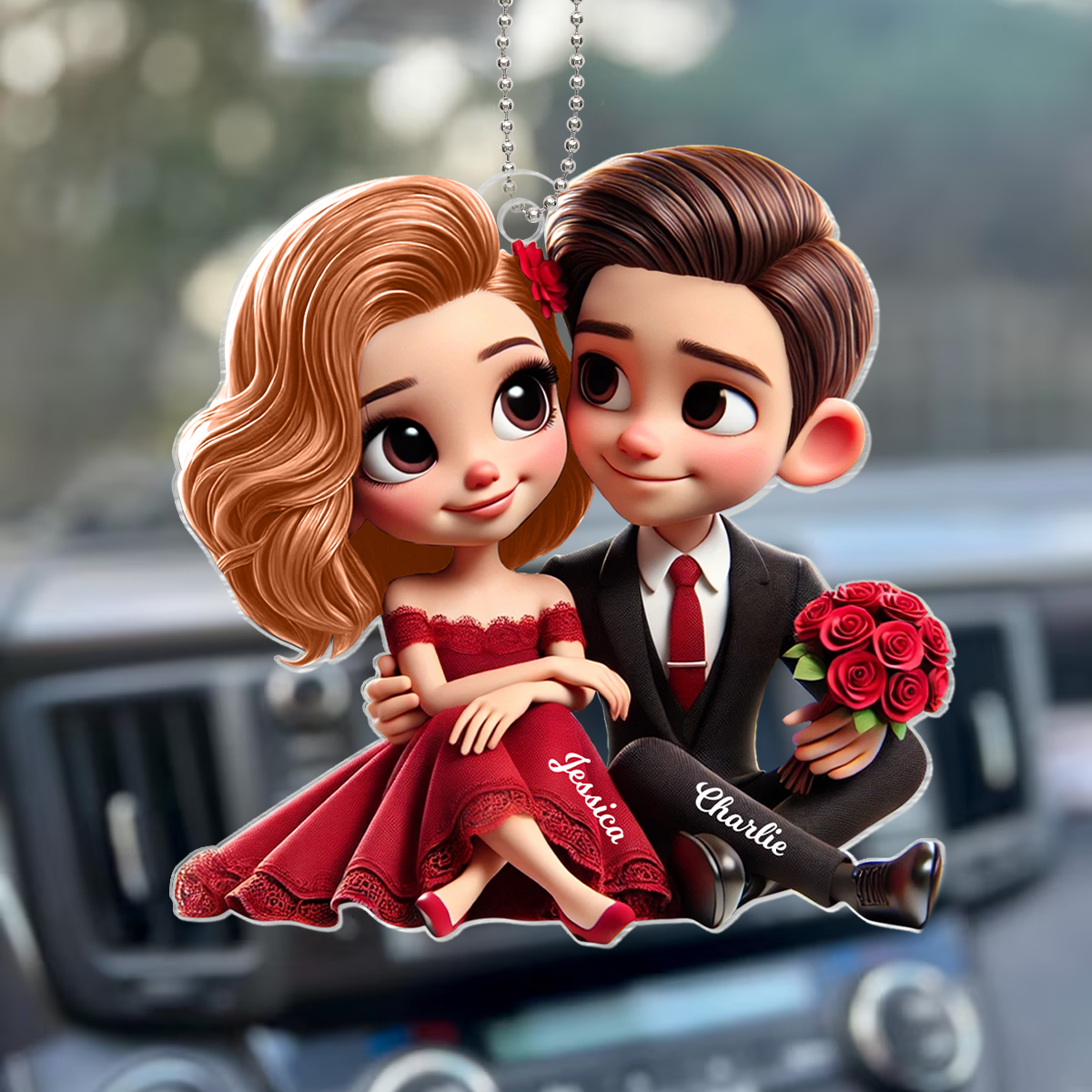 Romantic Elegant Couple Personalized Acrylic Car Hanger, Anniversary Gift for him, Gift for her