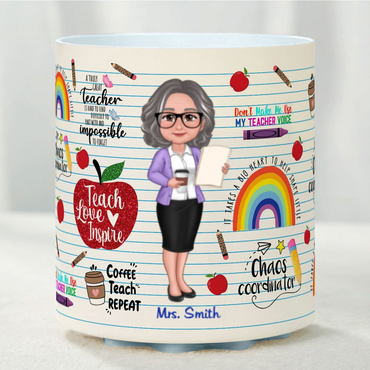 Teach Love Inspire Personalized Rotating Pen Holder, Back to School Gift for Teachers