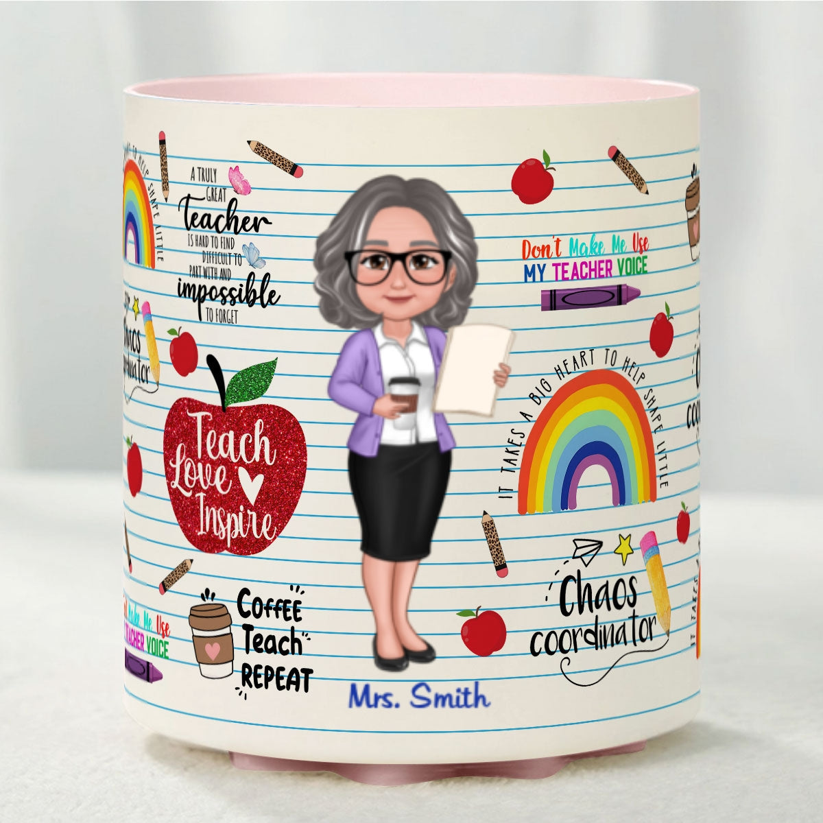 Teach Love Inspire Personalized Rotating Pen Holder, Back to School Gift for Teachers