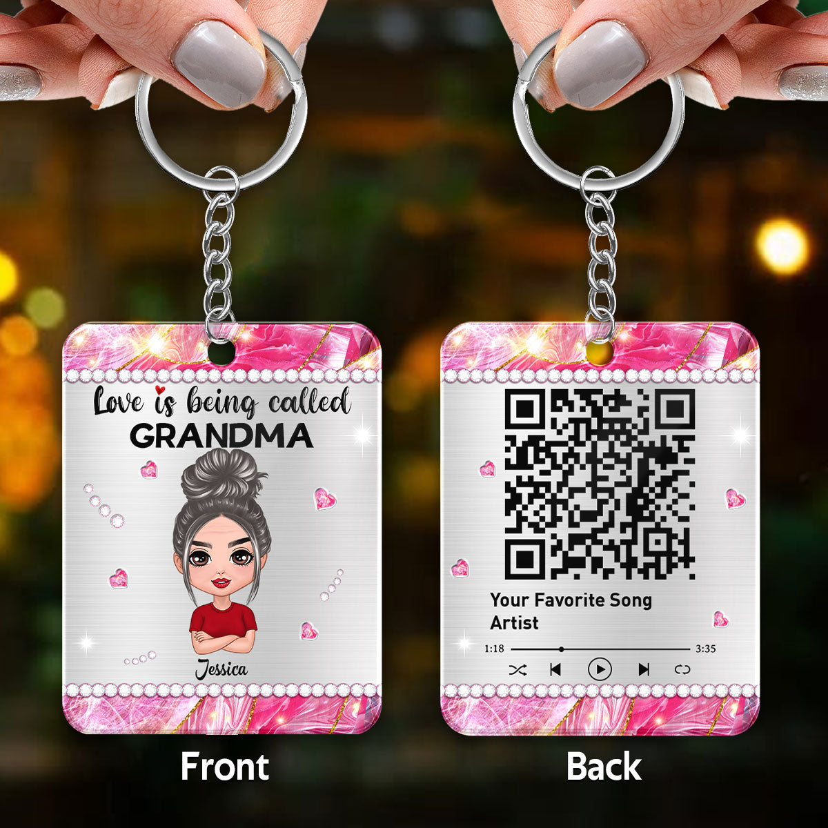 Beautiful Pattern Love Being Called Grandma Favorite Song Scannable QR Code Personalized Acrylic Keychain