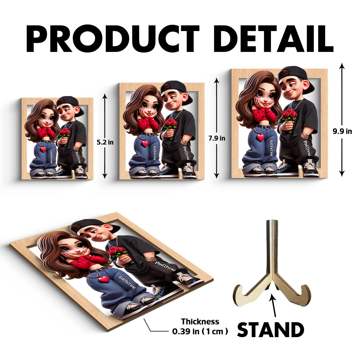 Personalized Y2K Couple 3D Effect Frame 2-Layer Wooden Plaque, Gift, Anniversary Gift For Him For Her
