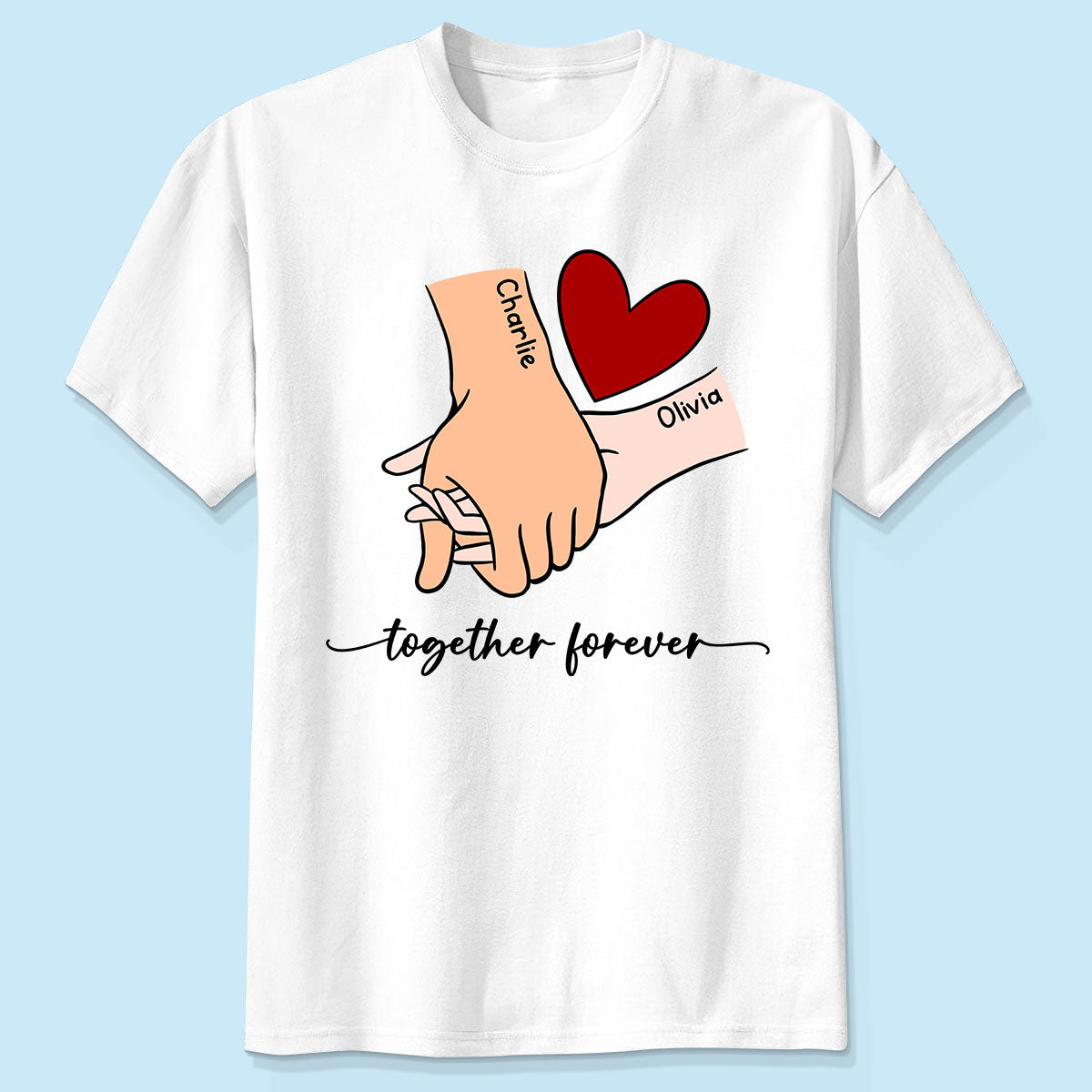 Personalized Couple Holding Hands Red Heart Shirt, Gift, Anniversary Gift for Him for Her