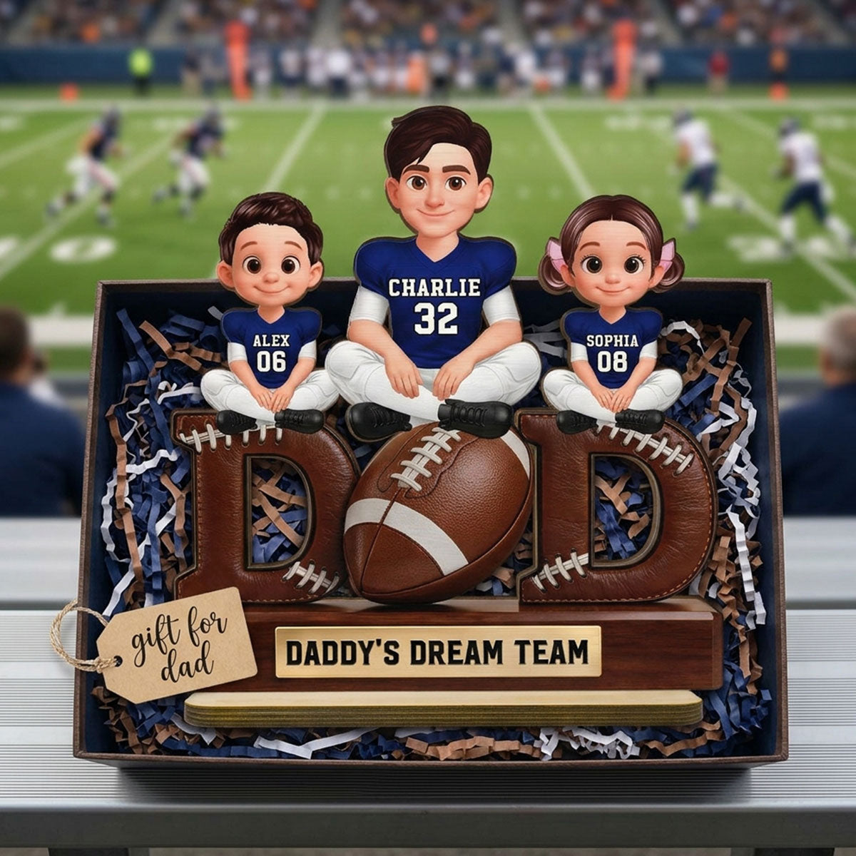 American Football Daddy's Dream Team - Personalized 2-Layered Wooden Plaque - Gift For Dad