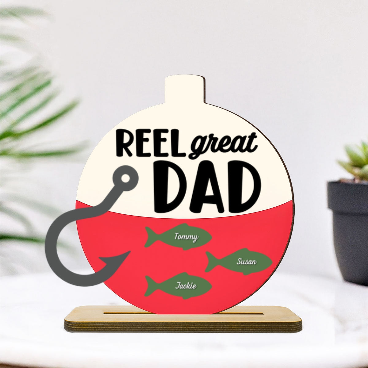 Reel Great Dad Grandpa Personalizd 2-Layer Standing Wooden Plaque, gift for Fishing Dad Grandpa