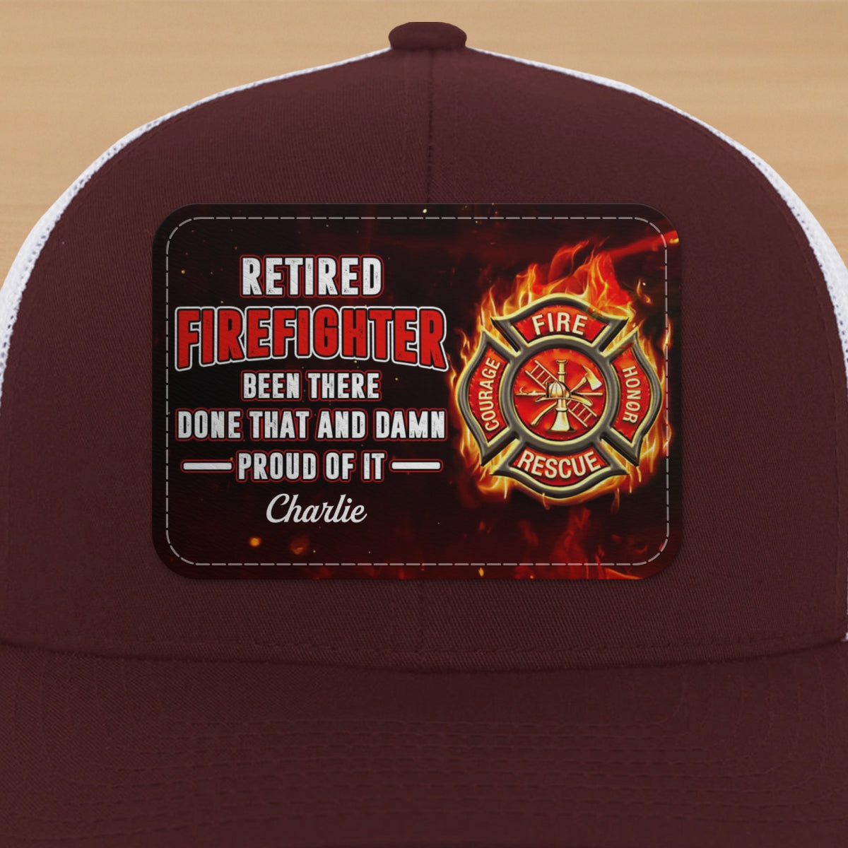 Retired Firefighter Proud Of It Gift For Dad Grandpa Personalized Leather Patch Hat