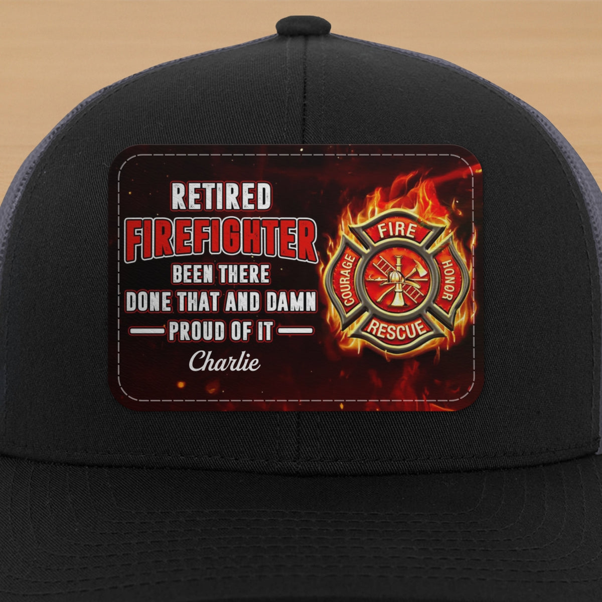 Retired Firefighter Proud Of It Gift For Dad Grandpa Personalized Leather Patch Hat