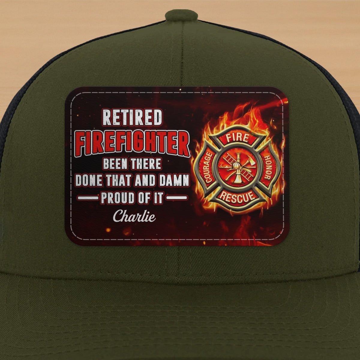 Retired Firefighter Proud Of It Gift For Dad Grandpa Personalized Leather Patch Hat