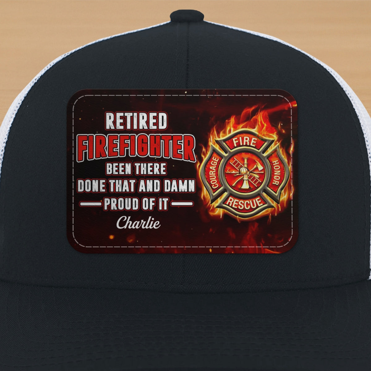 Retired Firefighter Proud Of It Gift For Dad Grandpa Personalized Leather Patch Hat