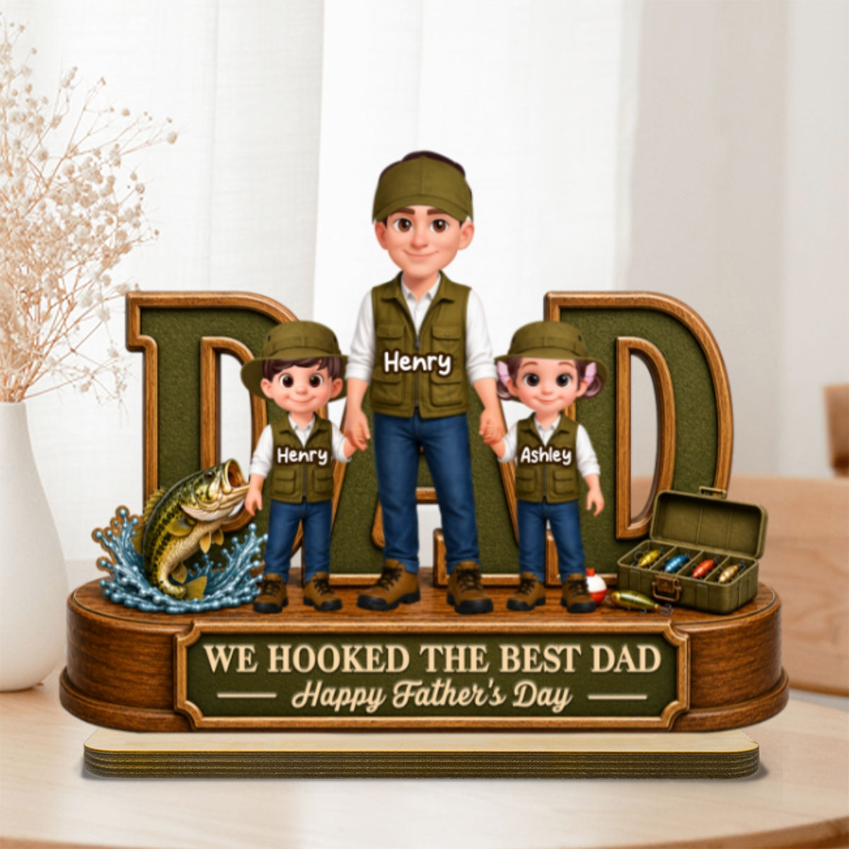 We Hooked The Best Dad Fishing Dad - Personalized 2-Layered Wooden Plaque - Gift For Fishing Dad, Fishing Lovers