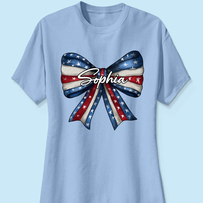 Coquette American Girl Bow 4th Of July Independence Day Personalized Shirt