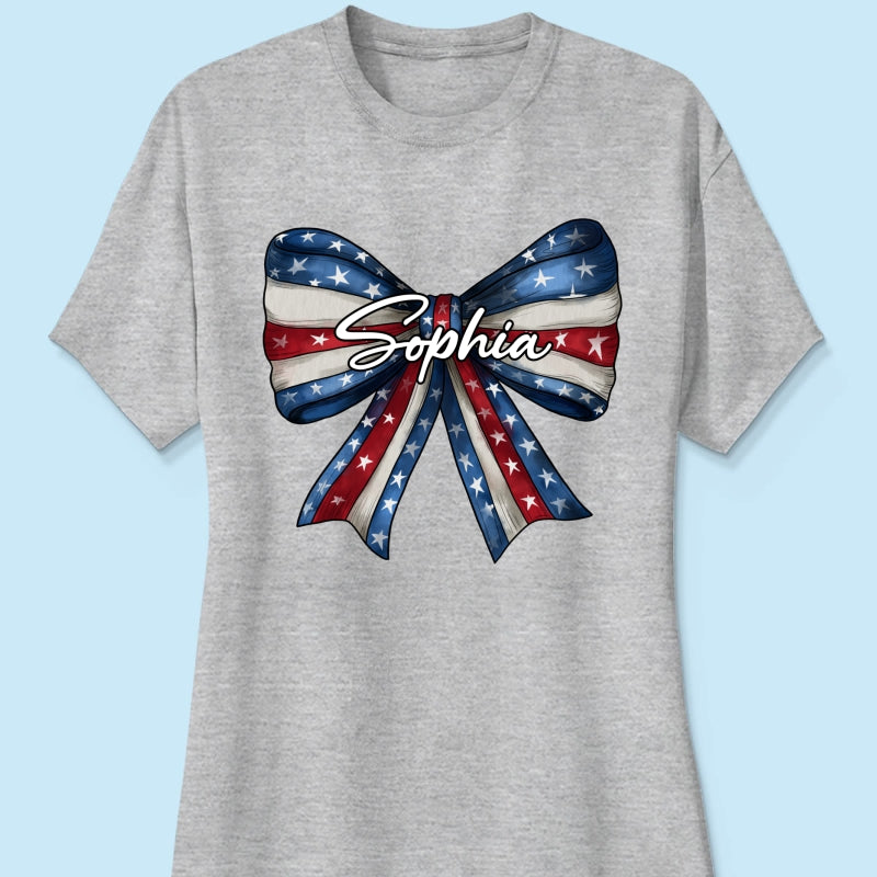 Coquette American Girl Bow 4th Of July Independence Day Personalized Shirt