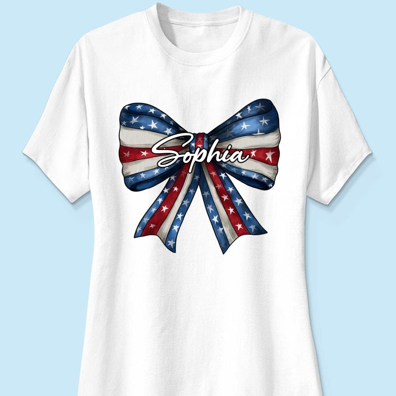 Coquette American Girl Bow 4th Of July Independence Day Personalized Shirt