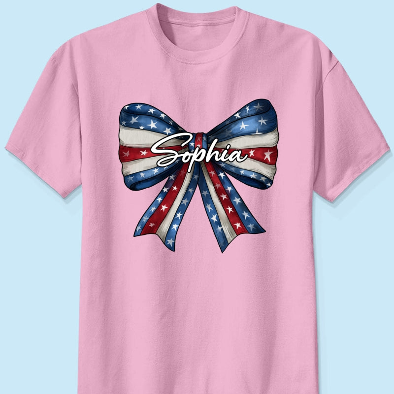 Coquette American Girl Bow 4th Of July Independence Day Personalized Shirt