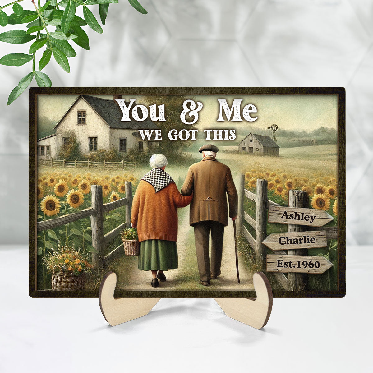 Old Couple Walking Growing Old Together Personalized 2-Layer Wooden Plaque, Heartfelt Gift For Couple, For Him, For Her, Boyfriend, Girlfriend, Husband, Wife