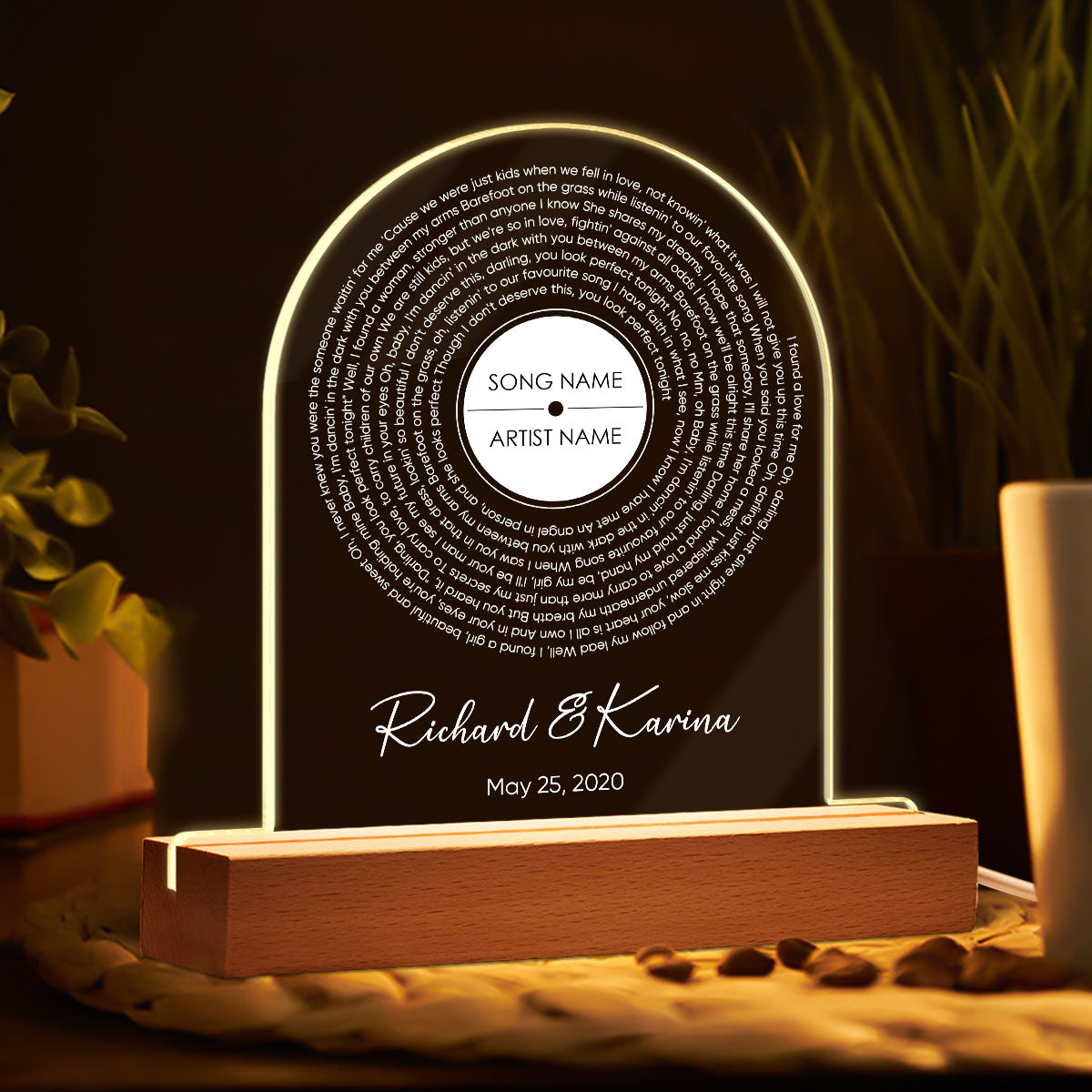 Personalized Vinyl Record Song with Lyrics on Acrylic LED Night Light, Gift, Personalized Gift for Her, Gift for Him, Wedding Song Gift