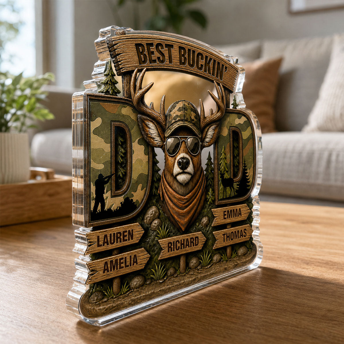 Best Buckin's Dad Hunting - Personalized Acrylic Block Plaque - Gift For Dad, Husband