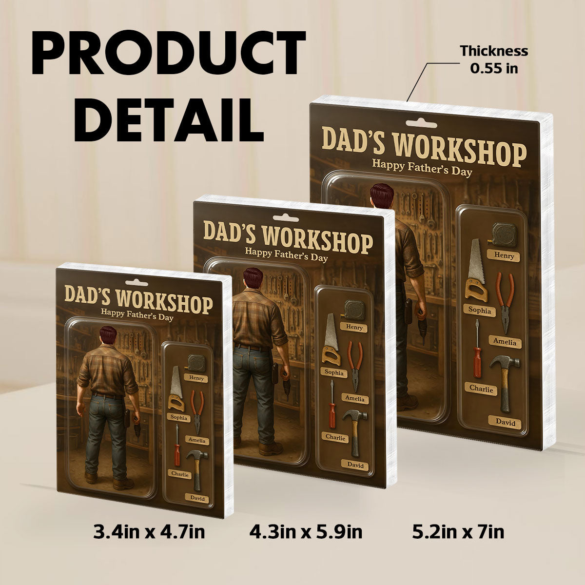 Dad's Workshop With Kids' Names Grandpa's Workshop Custom Figure Personalized Acrylic Block Plaque, Unique Gift For Him, For Dad, For Grandpa