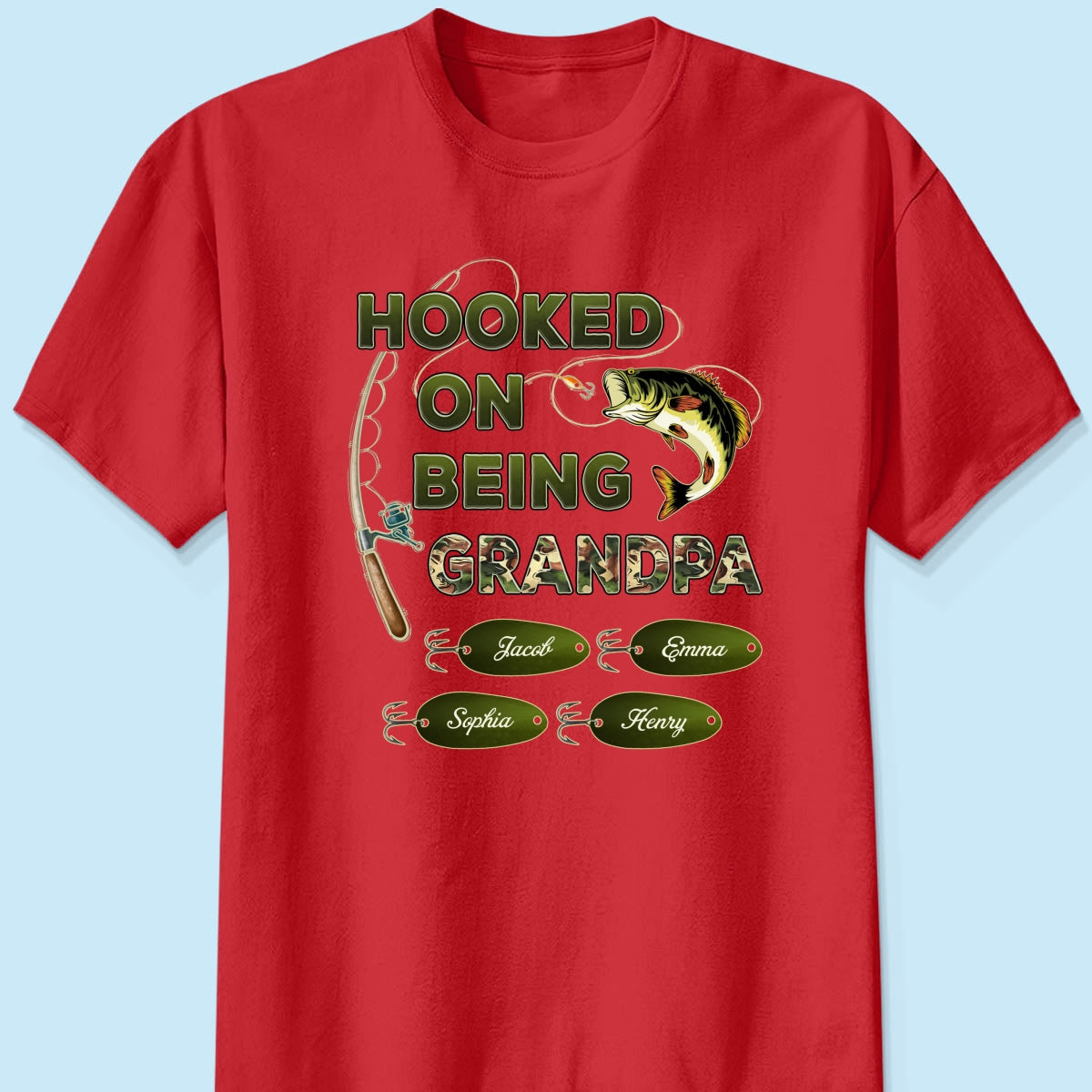Hooked On Being Grandpa Papa Fishing Camouflage Personalized Dark Color Shirt, Father's Day Gift For Grandpa, Dad, Husband