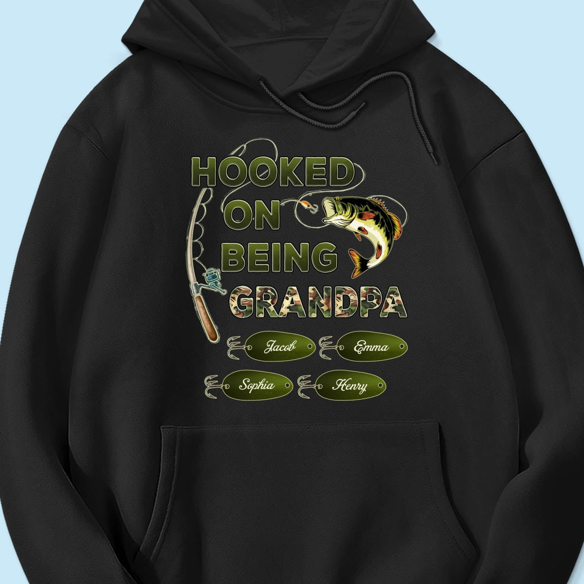Hooked On Being Grandpa Papa Fishing Camouflage Personalized Dark Color Shirt, Father's Day Gift For Grandpa, Dad, Husband