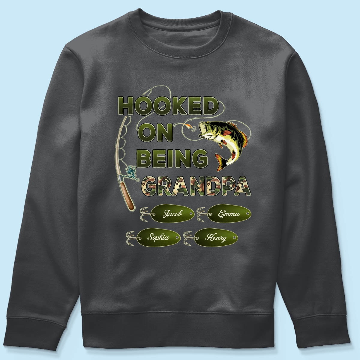 Hooked On Being Grandpa Papa Fishing Camouflage Personalized Dark Color Shirt, Father's Day Gift For Grandpa, Dad, Husband