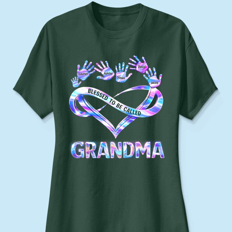 Blessed to be Called Grandma Mom with Kids' Handprint - Personalized Shirt - Sentimental Gift for Grandma, Mom