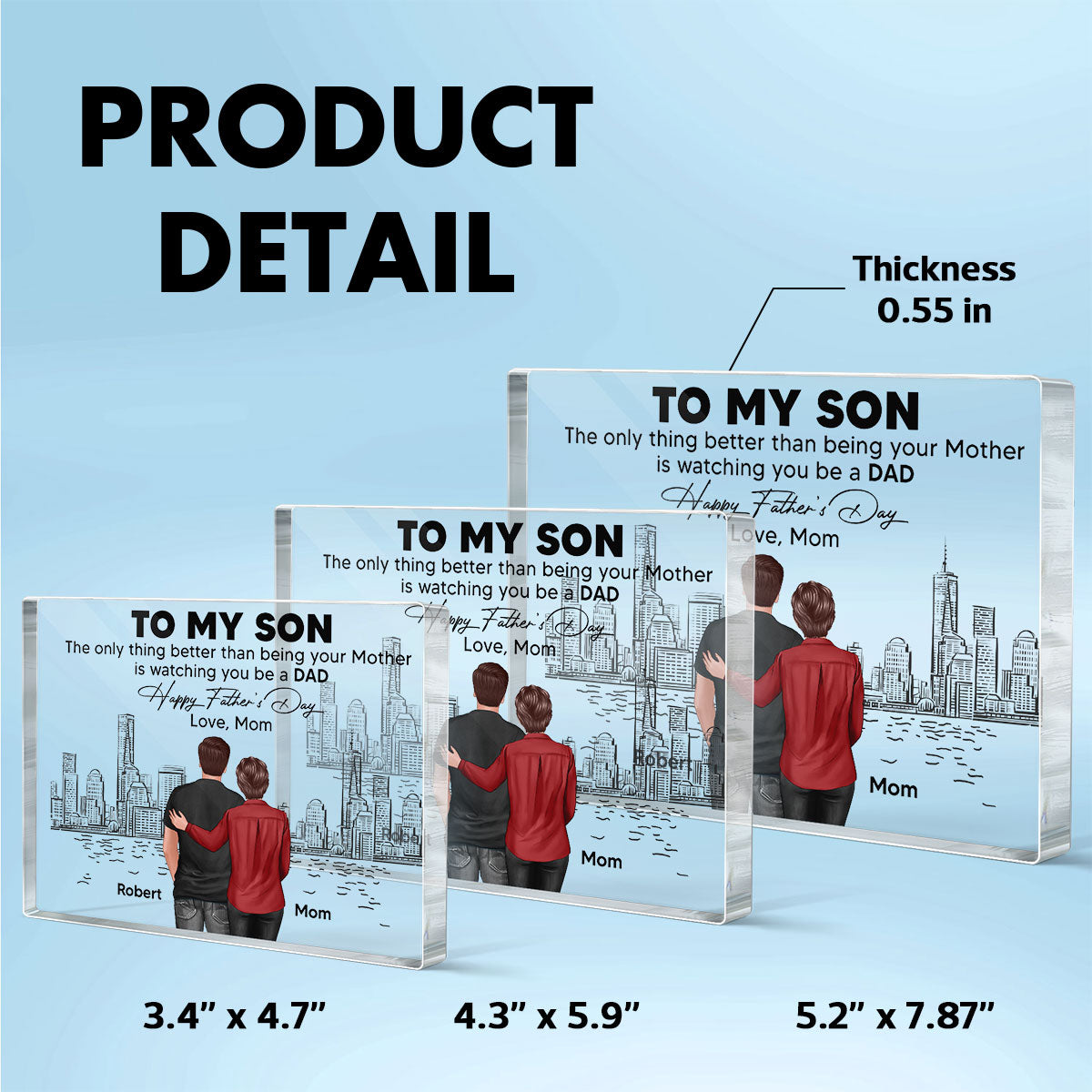 To My Son From Mom Happy Skyline Personalized Rectangle Acrylic Block Plaque