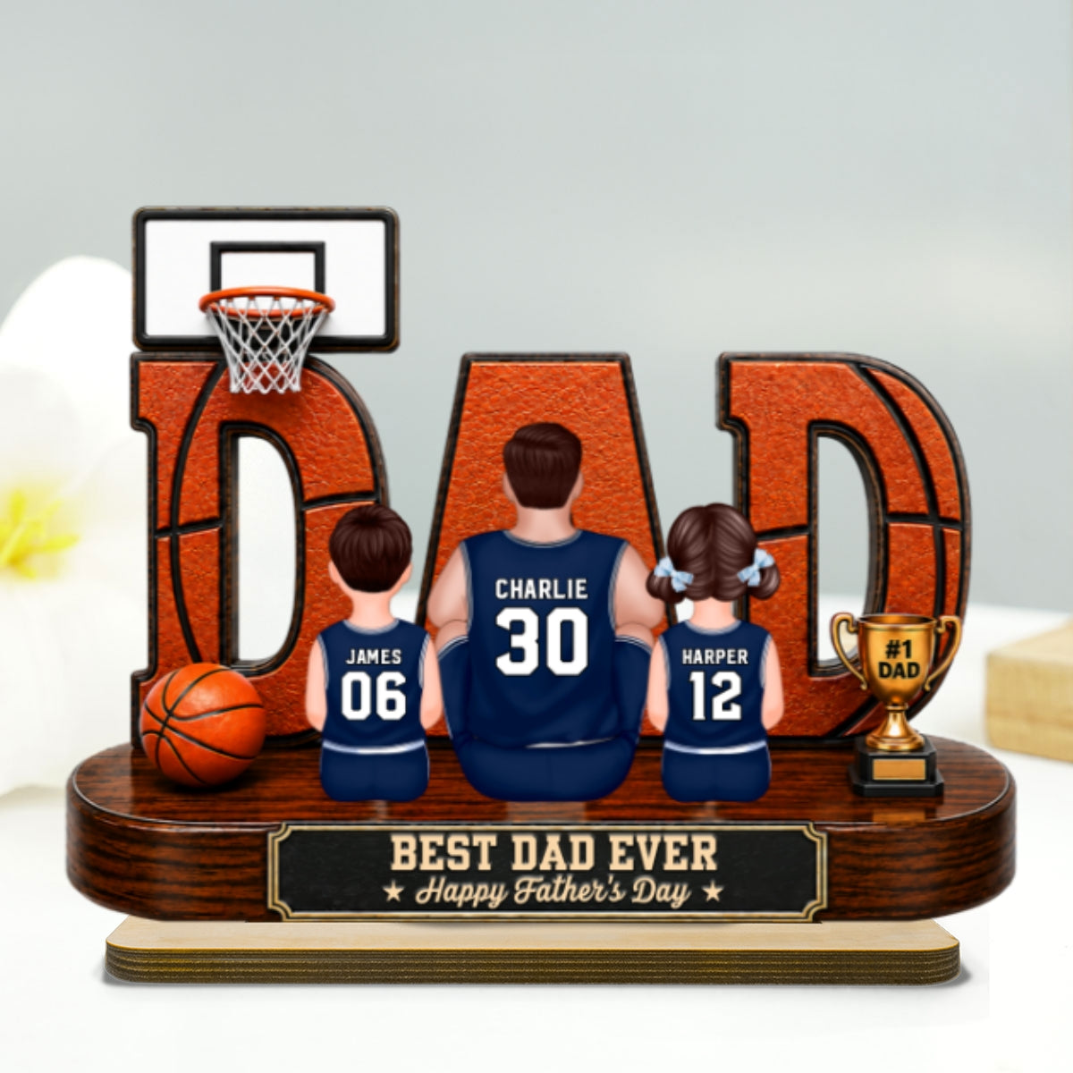 Basketball Dad Legend Daddy's Dream Team - Personalized 2-Layered Wooden Plaque - Unique Gift, Birthday Gift For Dad, Husband, Basketball Fans