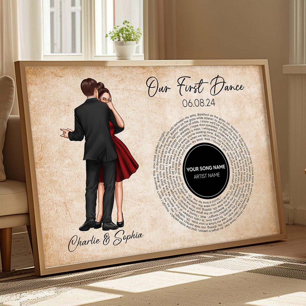 Our First Dance Couple Dancing Favorite Song Vinyl RecordPersonalized Poster, Heartfelt Gift, Wedding Gift For Couple, For Him, For Her