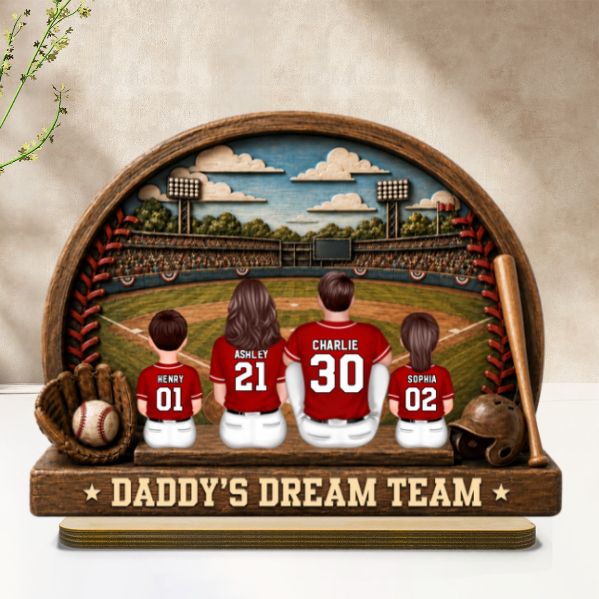 Retro Vintage Baseball Daddy's Dream Team - Personalized 2-Layered Wooden Plaque - Gift For Dad