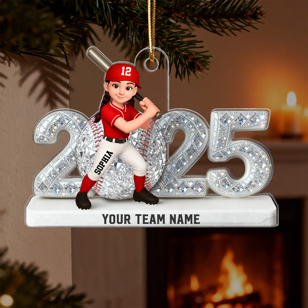 3D Shining Effect Christmas Baseball Player - Personalized Acrylic Ornament - Christmas Gift For Baseball Players