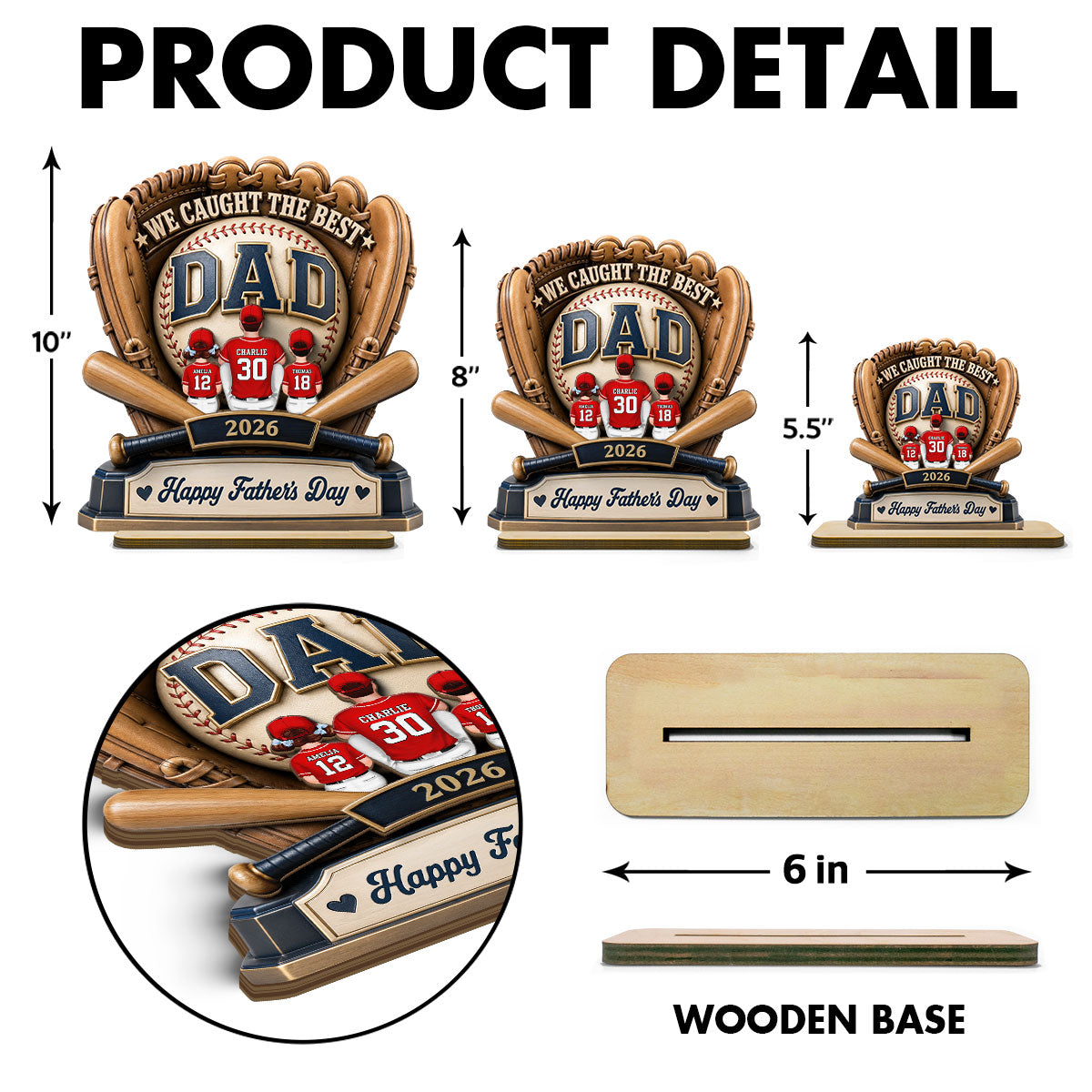 Dad's Greatest Catch Baseball - Personalized 2-Layered Wooden Plaque - Gift For Dad, Husband