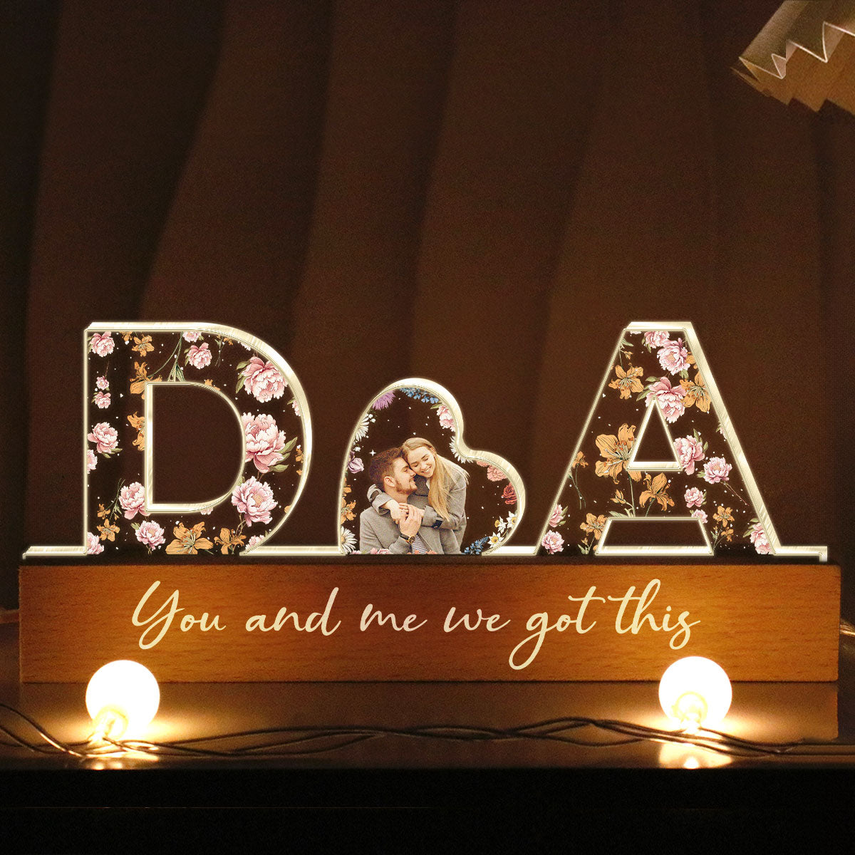 Initial Letters Couple Birth Month Custom Flower Printed LED Night Light, Anniversary Gift for her & for him, Photo Upload