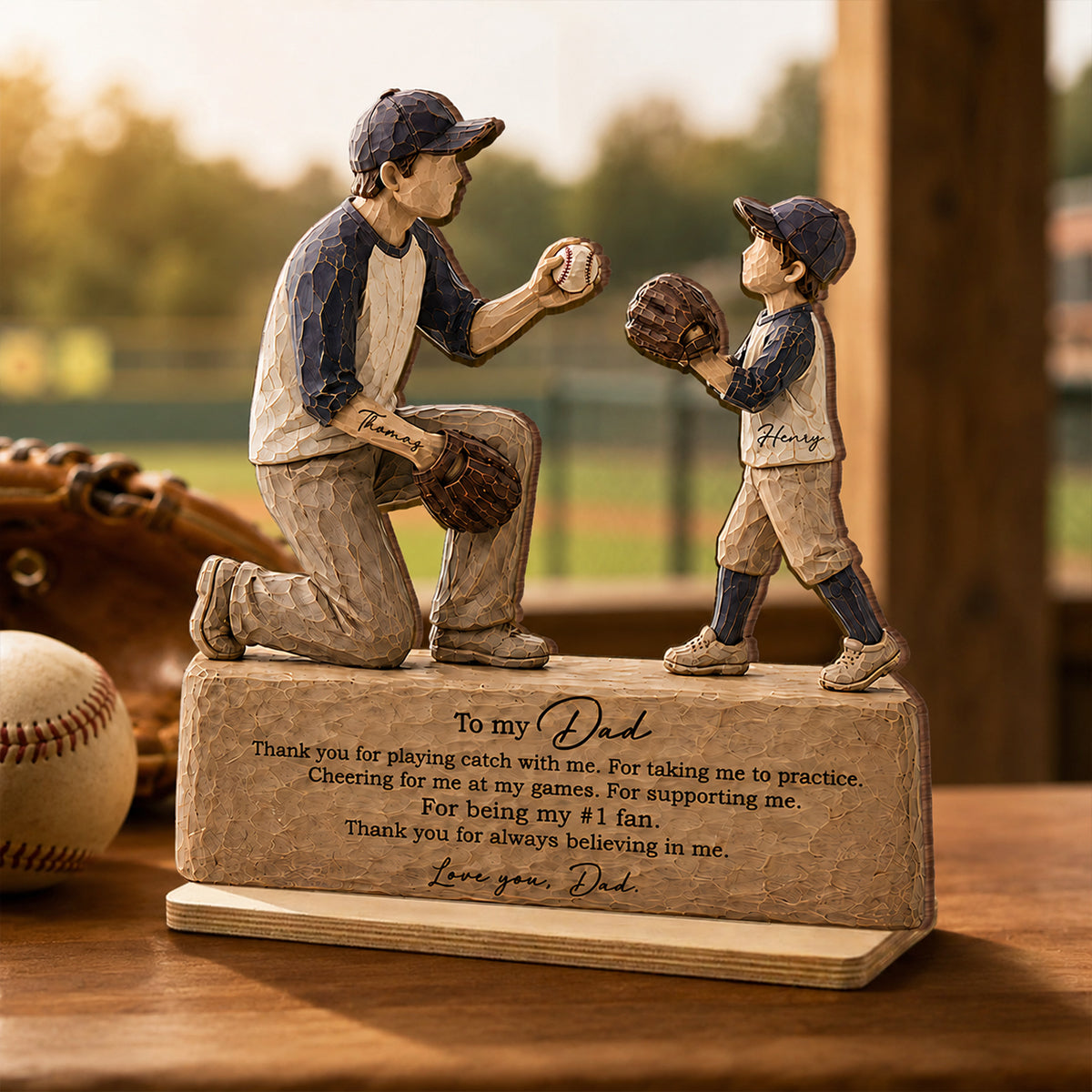 To My Baseball Dad Thanks for Playing Catch with Me - Personalized 2-Layered Wooden Plaque - Gift for Dad from Son