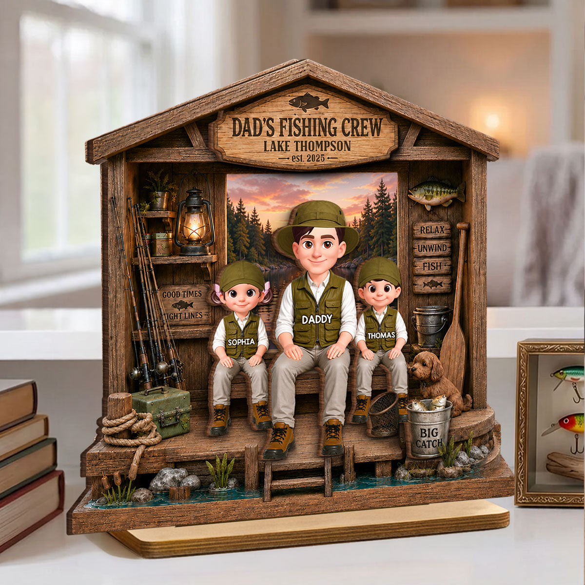 Daddy's Fishing Crew - Personalized 2-Layered Wooden Plaque - Gift for Dad, Husband