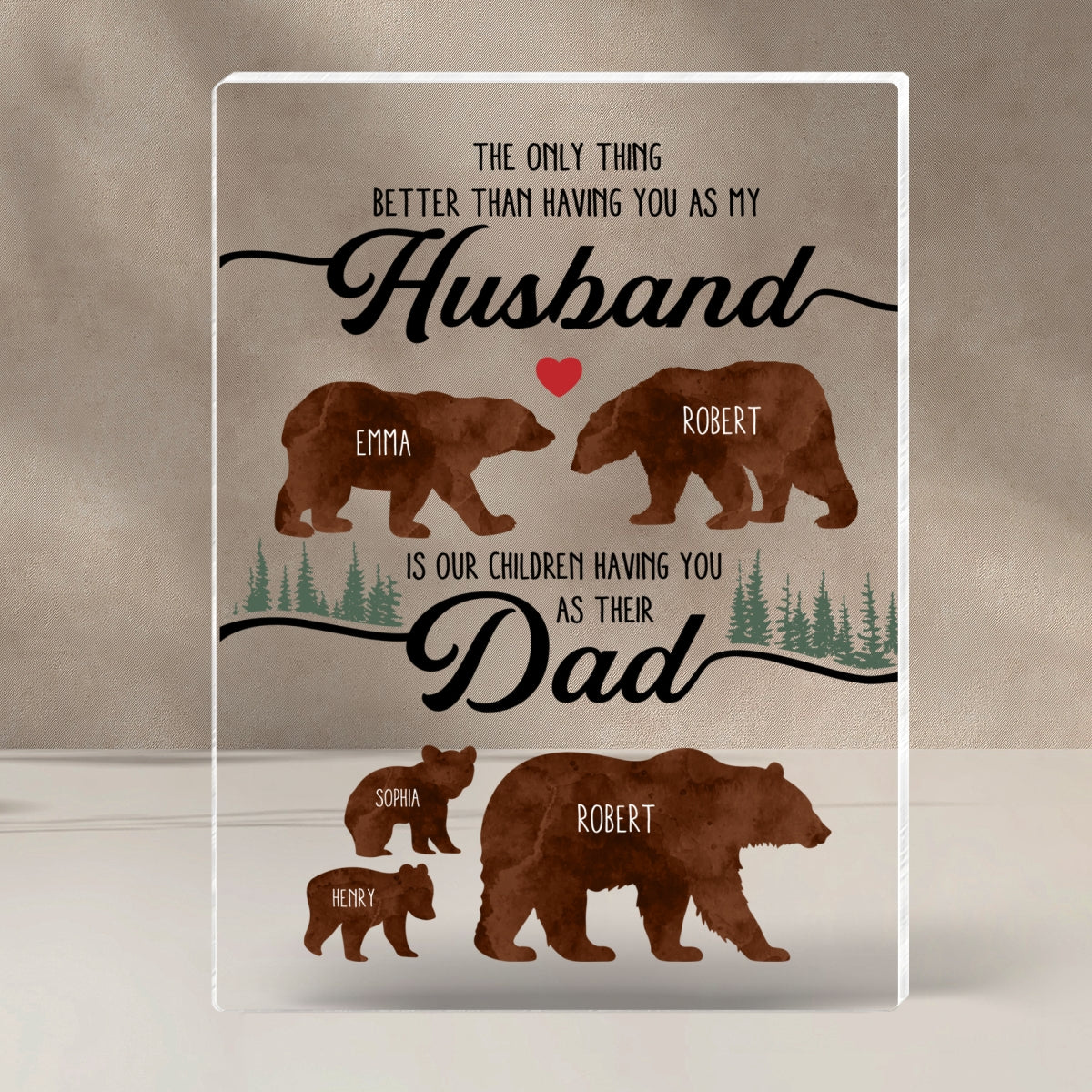 Bear Family Personalized Acrylic Block, gift for Husband