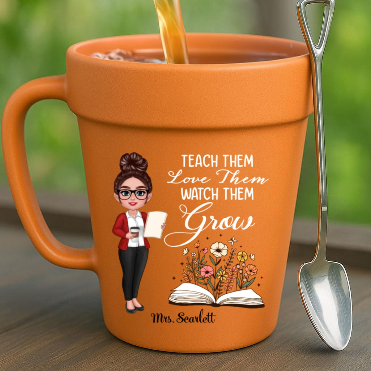 Teacher Teach Them Love Them Watch Them Grow Personalized Plant Pot Ceramic Mug| Back To School Gift
