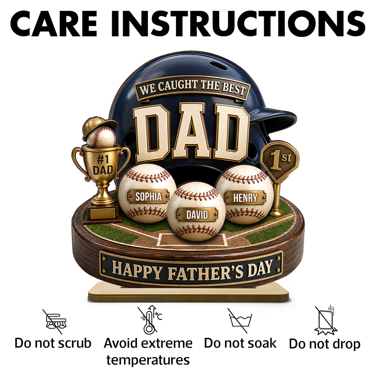 Baseball Trophy We Caught The Best Dad - Personalized 2-Layered Wooden Plaque - Gift For Dad, Husband