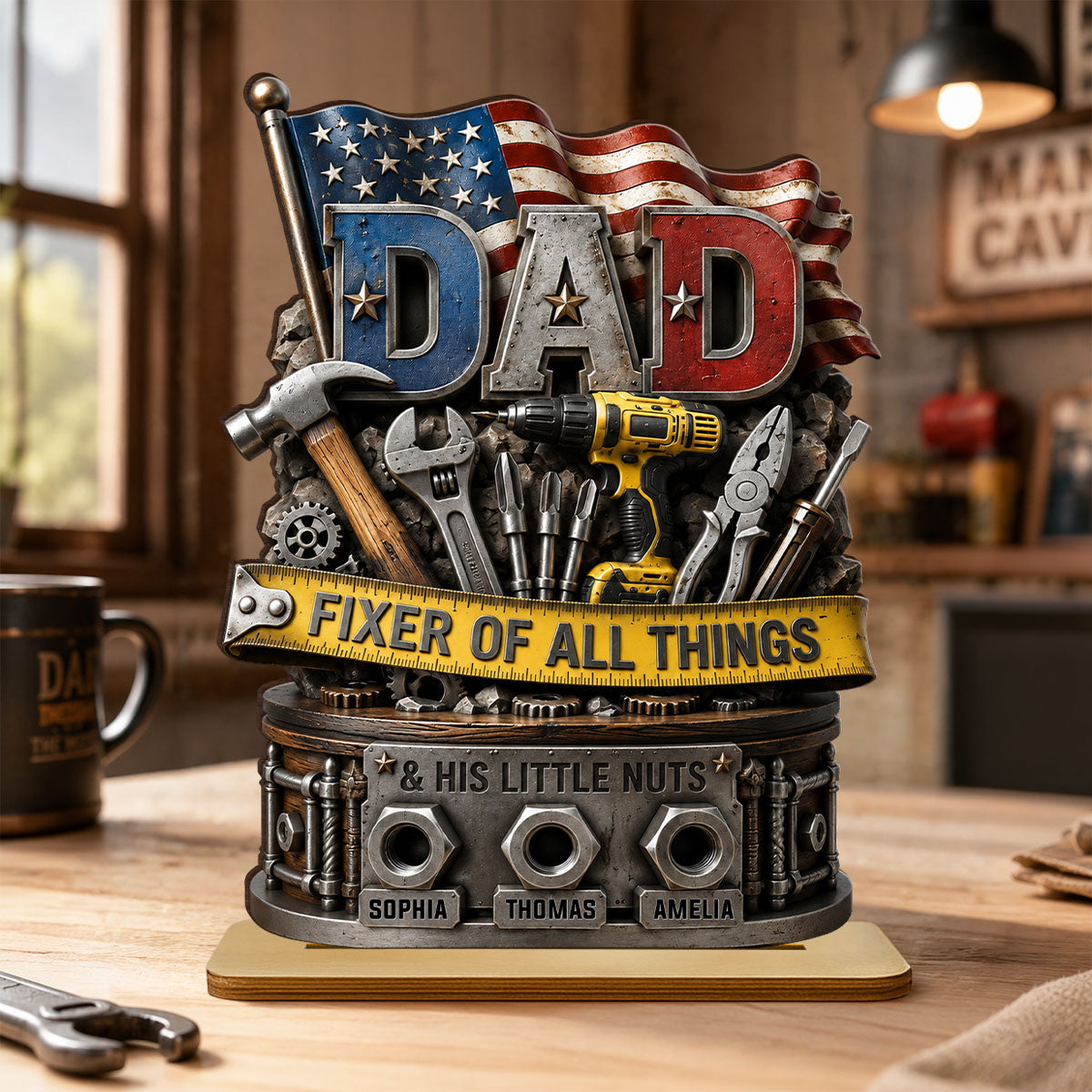 Dad Fixer of All Things Master Handyman- Personalized 2-Layered Wooden Plaque - Gift for Dad, Husband