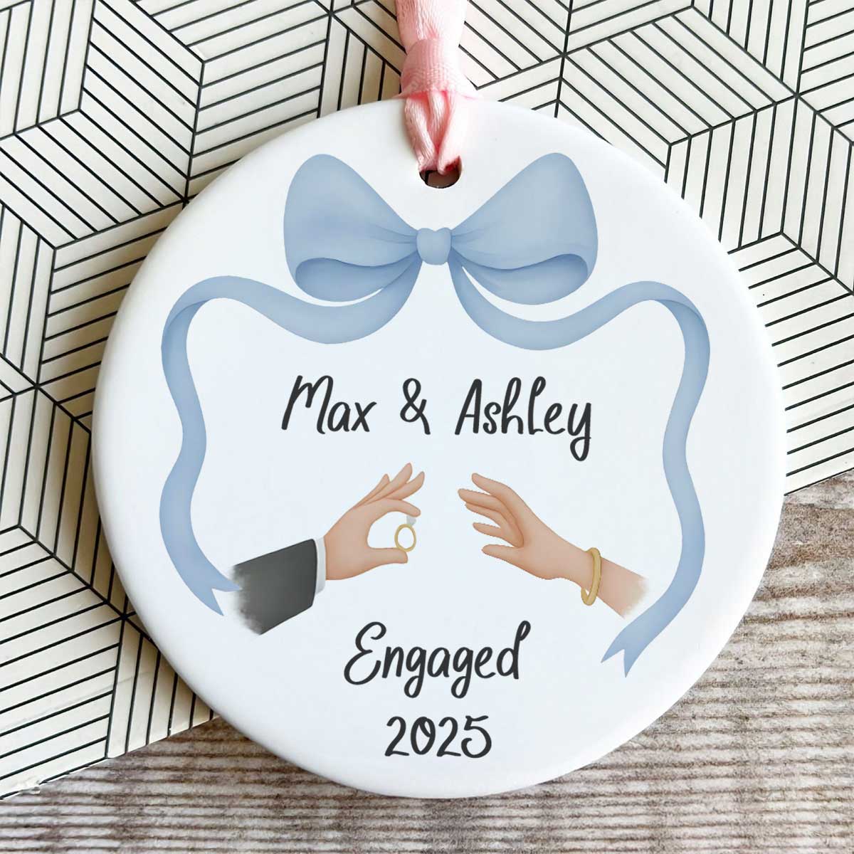First Christmas Engaged Ornament, Personalized Engagement Gift for Couples, Custom Engagement Christmas Keepsake