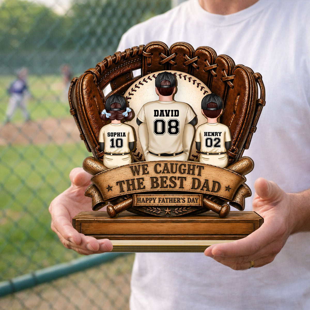 We Caught the Best Dad Fathers & Children Sitting - Personalized 2-Layered Wooden Plaque - Gift for Husband, Dad