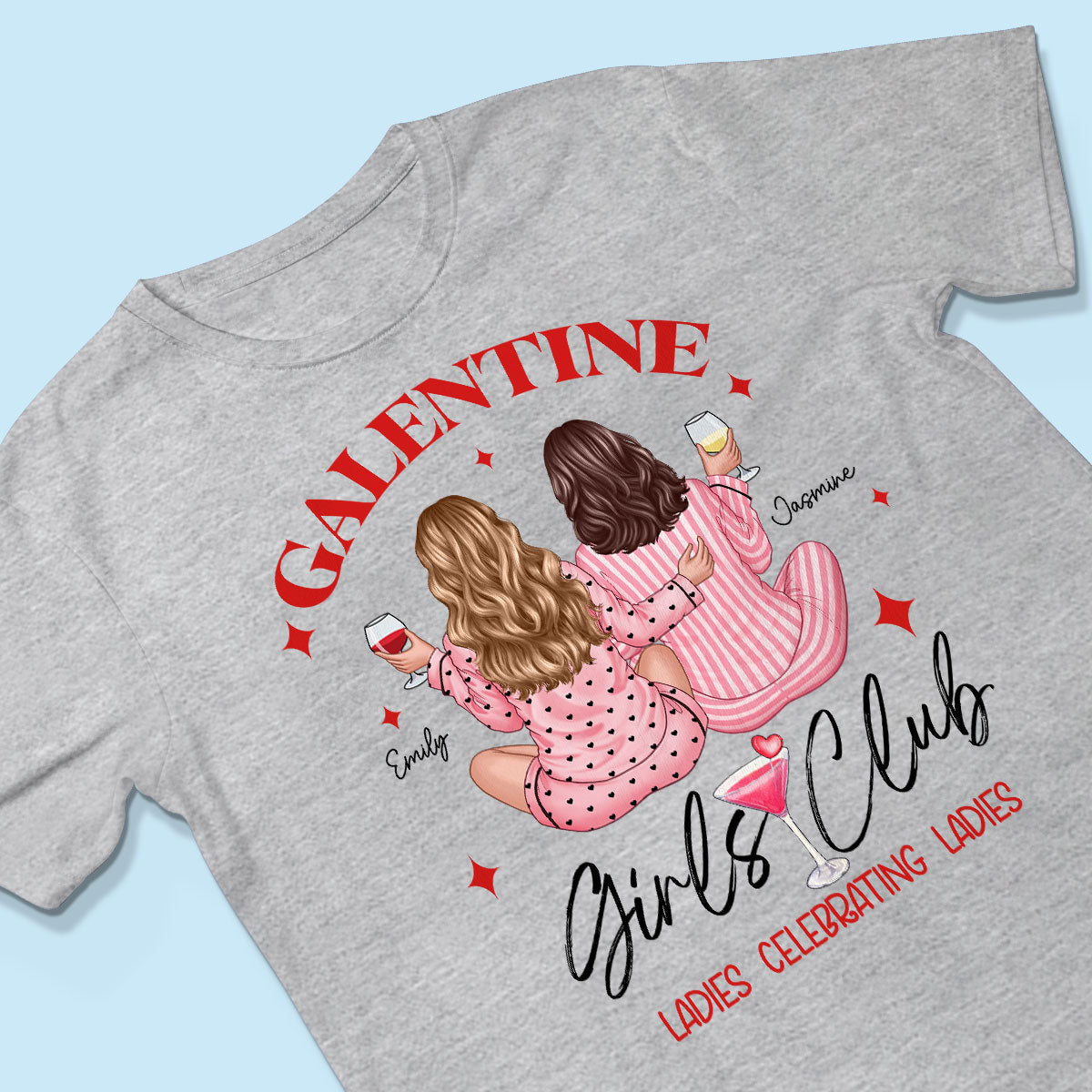 Galentine Girls Club Pajamas Girls Back View Personalized Shirt, Shirt, Social Club, Besties Gift
