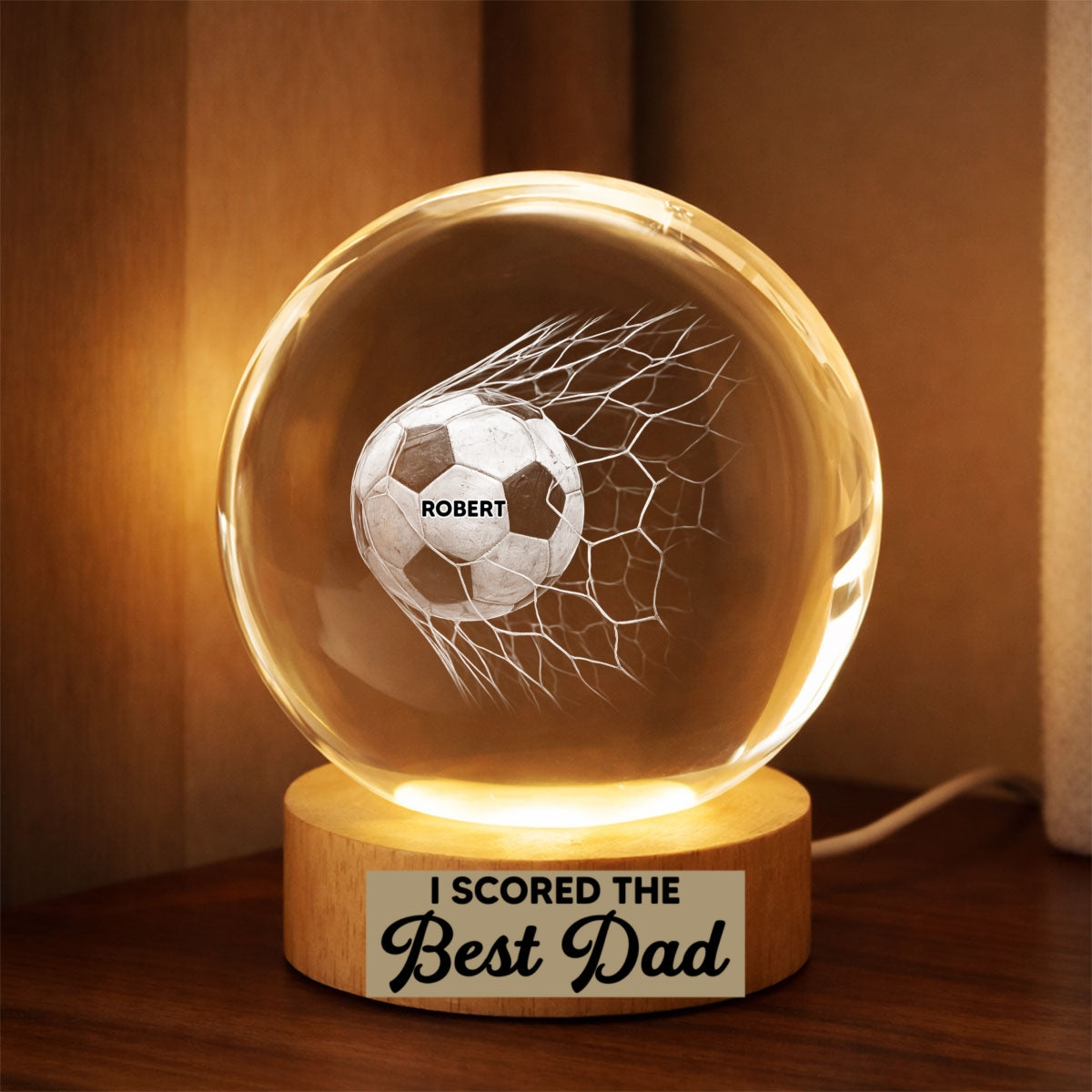 We Scored The Best Dad - Personalized Crystal Ball LED Night Light - Gift For Sport Dad | Soccer, UK Football, Baseball, Basketball, American Football