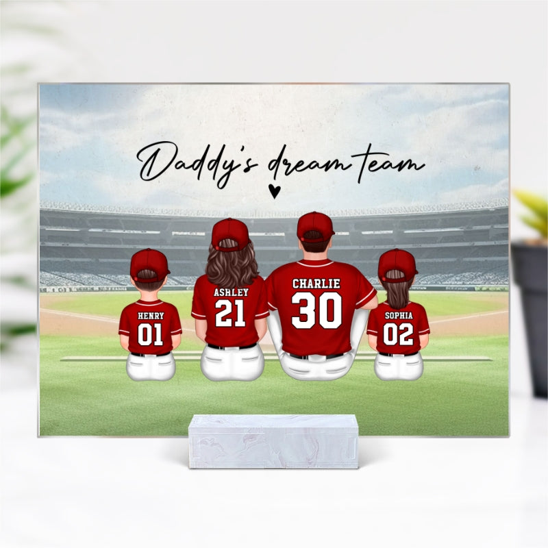 Daddy's Team Baseball Family Sitting Personalized Acrylic Plaque, Father's Day Gift For Dad, Grandpa, Husband