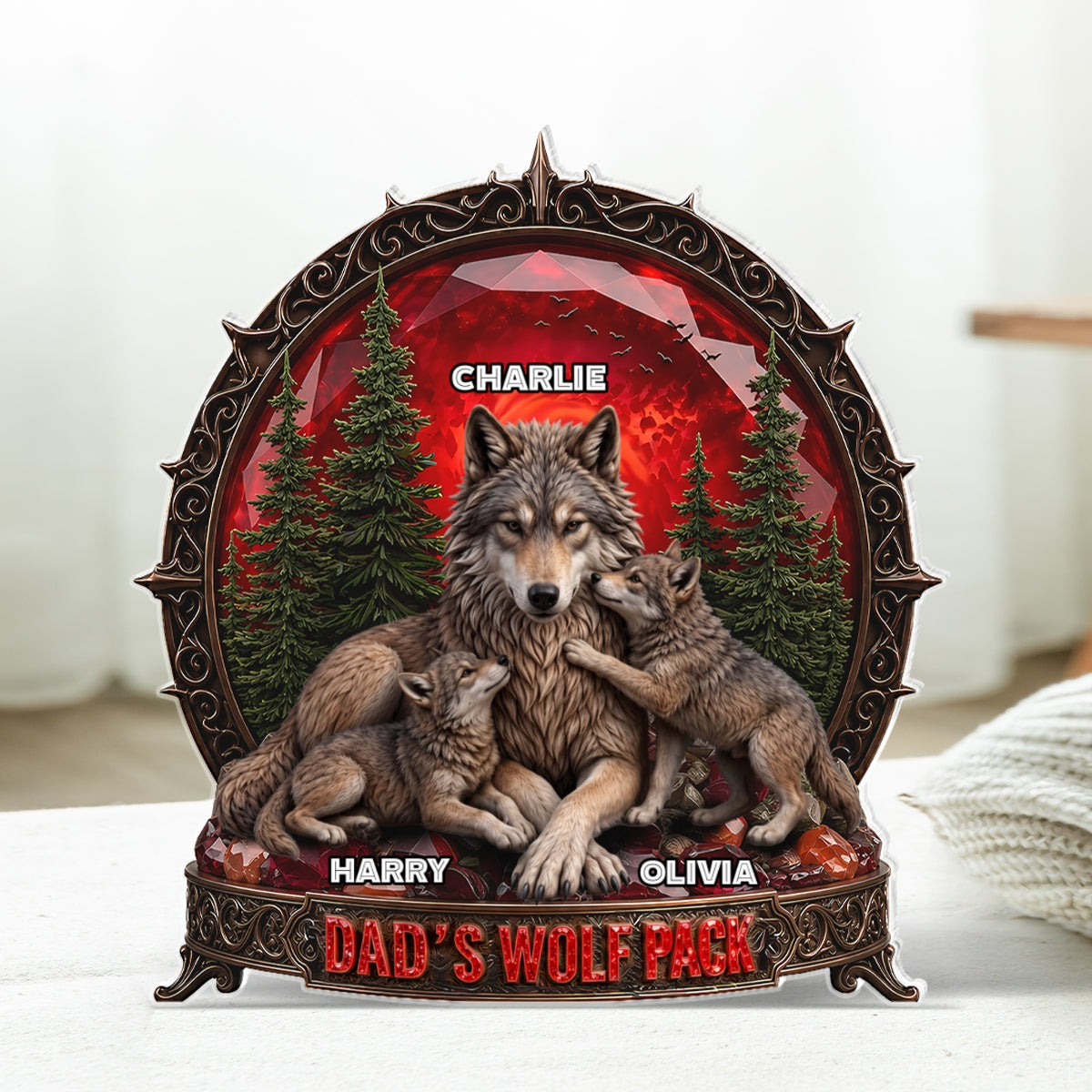 Papa's Wolf Pack - Personalized Acrylic Block Plaque - Gift for Dad, Husband