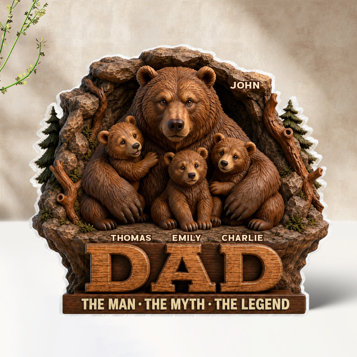 Papa Bear Dad The Man The Myth The Legend - Personalized Acrylic Block Plaque - Cool Gift For Dad
