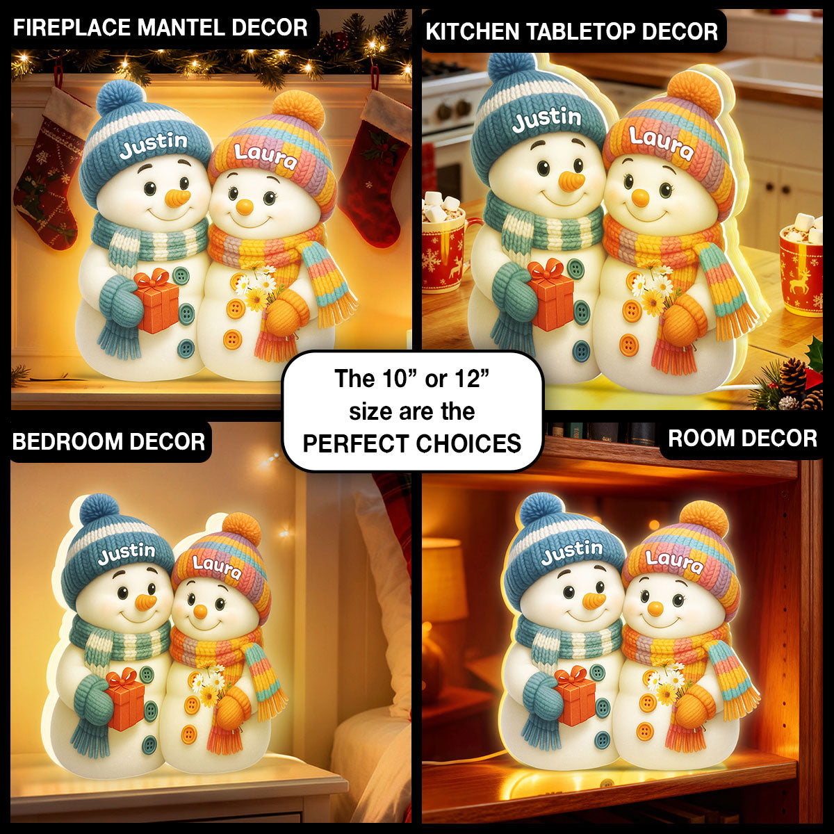 Snowman Couple Hugging - Personalized Light Box - Heartwarming Christmas Gift for him, Gift for her