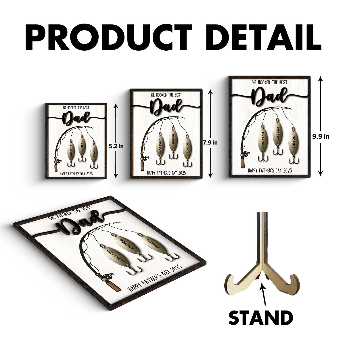 We Hooked The Best Dad Personalized 2-Layered Standing Wooden Plaque, Gift For Fishing Dad, For Grandpa, For Him