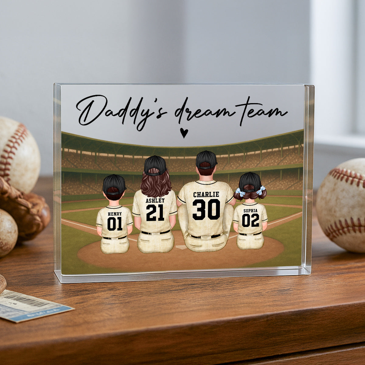 Retro Vintage Baseball Daddy's Dream Team Personalized Acrylic Block Plaque| Unique Gift For Dad