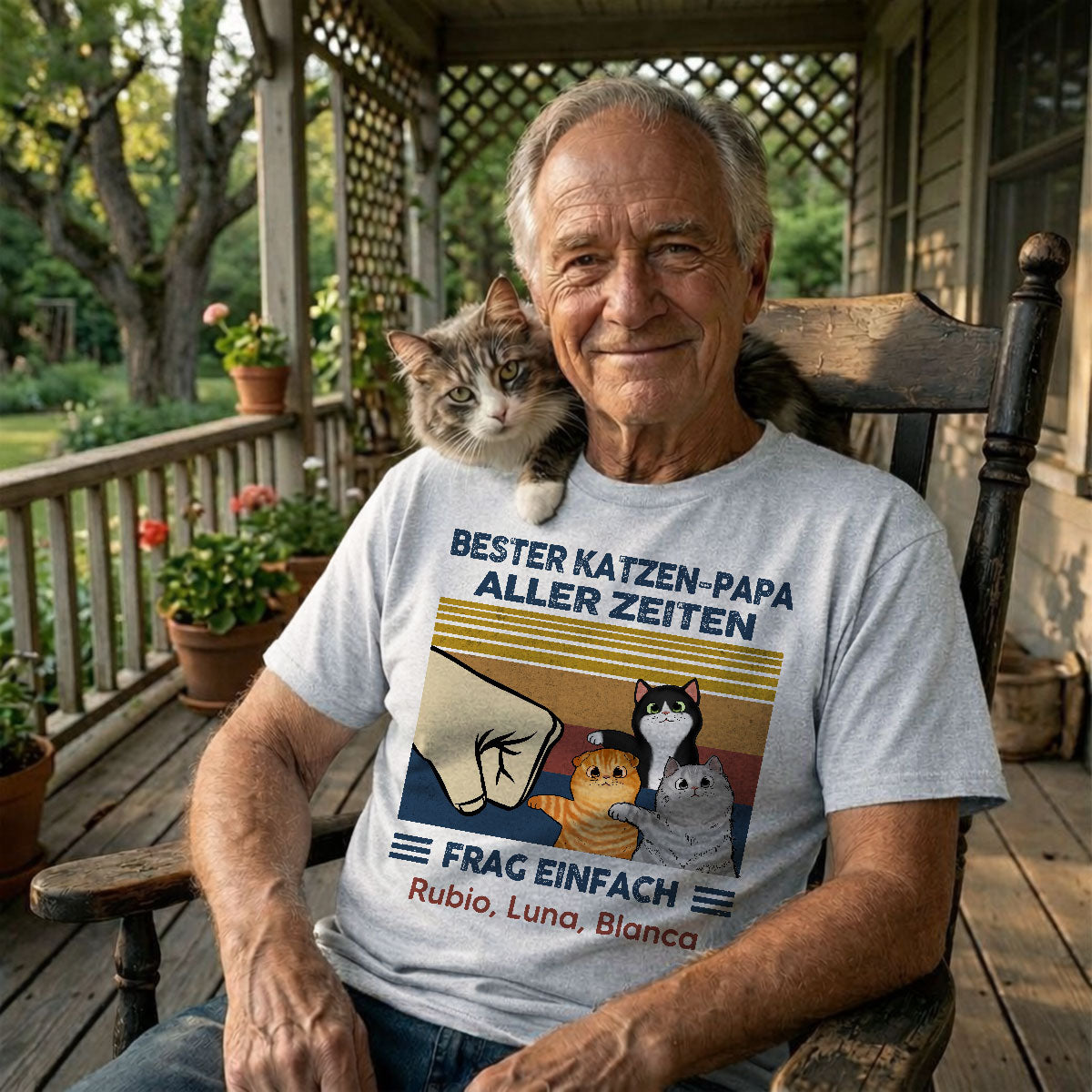 Perfektes Geschenk fr Katzenvter – Personalisiertes T-Shirt mit Katzen-Faustgru