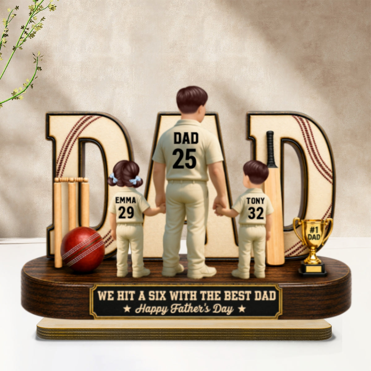 Cricket Dad Legend Hit A Six With The Best Dad - Personalized 2-Layered Wooden Plaque - Gift For Dad, Husband, Cricket Lovers